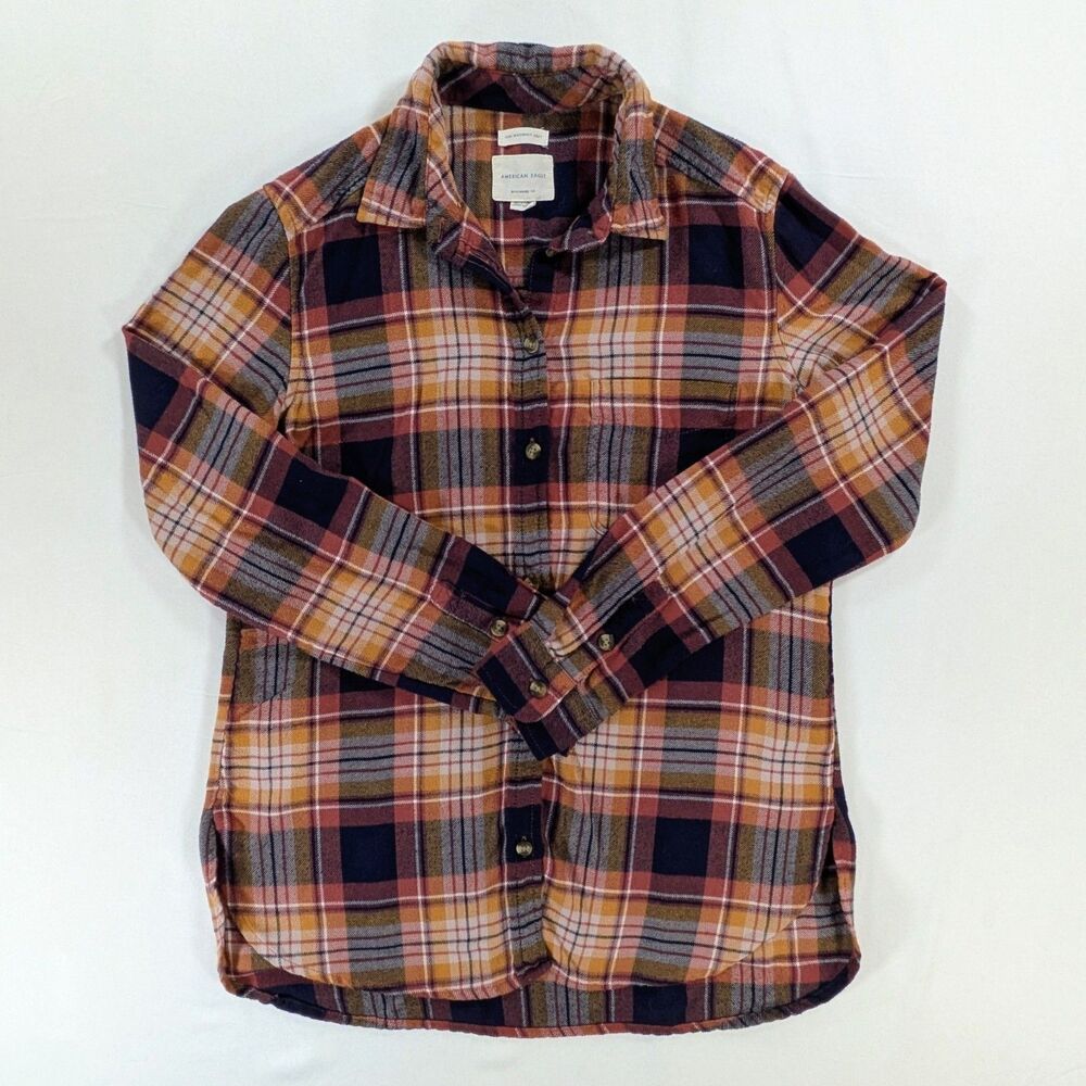 American Eagle Womens XS Boyfriend Fit Ahh-Mazingly Soft Flannel Plaid Button Up